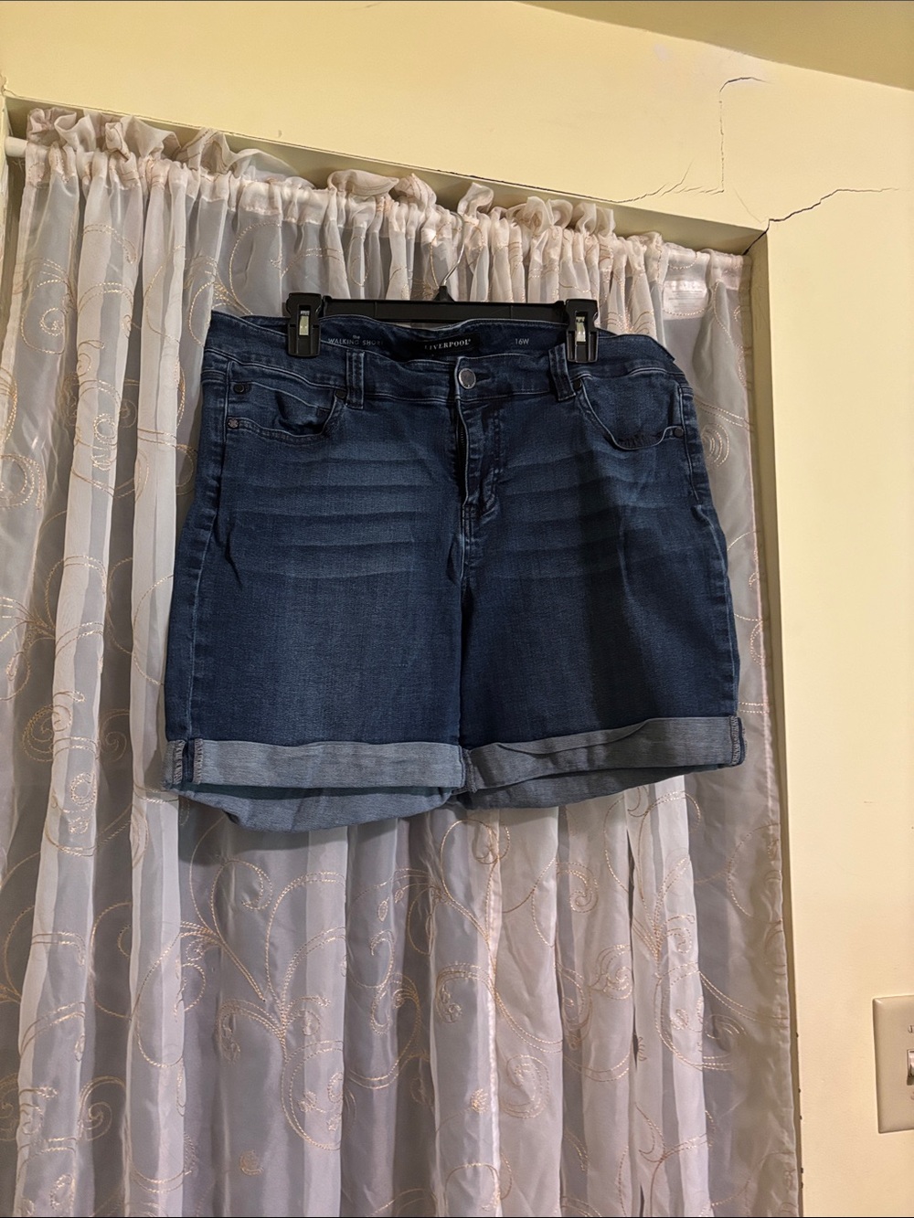 Liverpool Dark Blue Denim Roll-Cuff Shorts